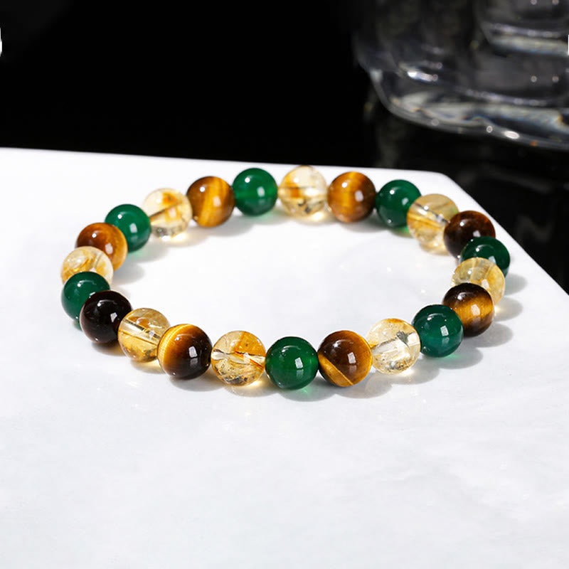 Bracelet de protection en perles mélangées avec œil de tigre, agate verte et Buddha Stones - image 11