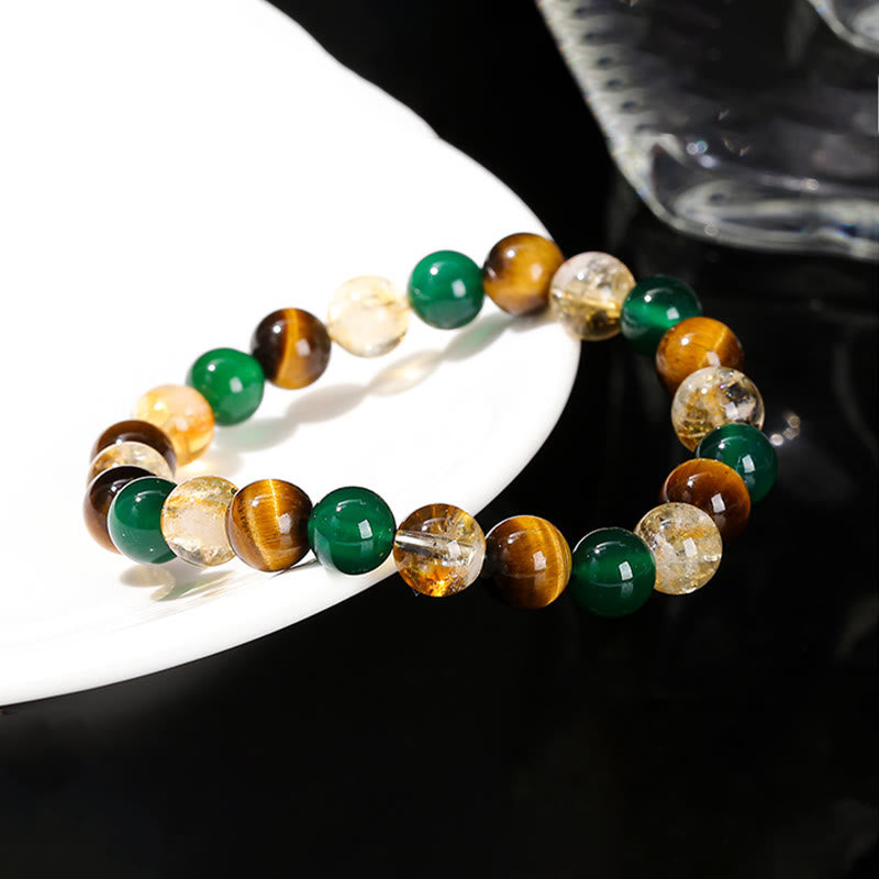 Bracelet de protection en perles mélangées avec œil de tigre, agate verte et Buddha Stones - image 5