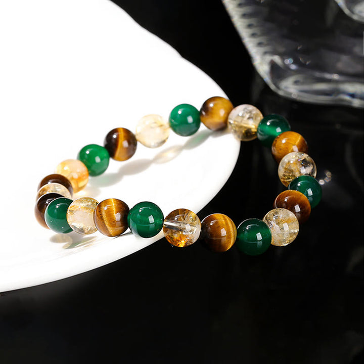 Bracelet de protection en perles mélangées avec œil de tigre, agate verte et Buddha Stones - image 5