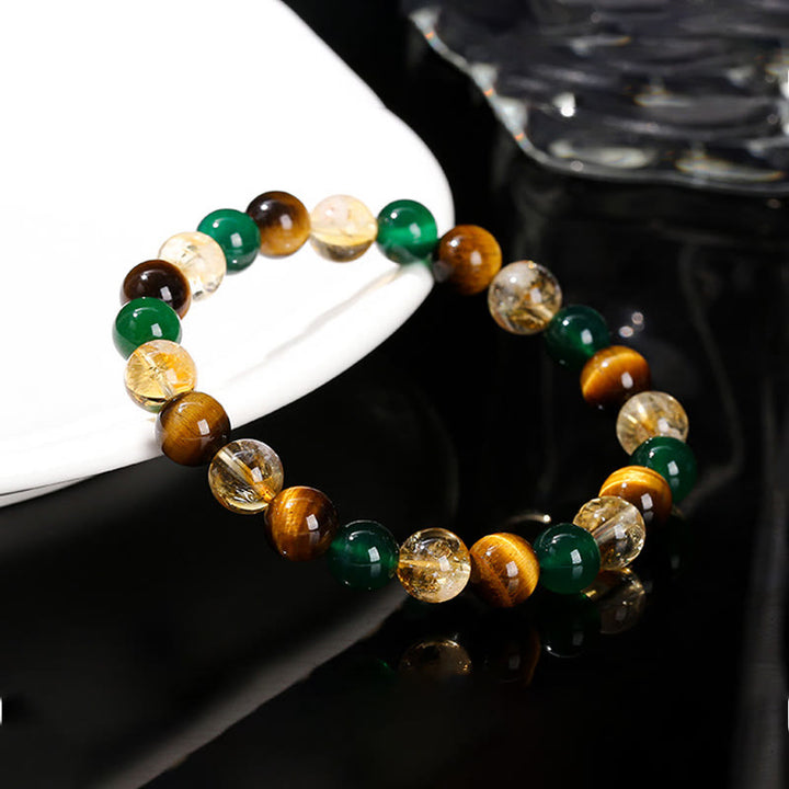 Bracelet de protection en perles mélangées avec œil de tigre, agate verte et Buddha Stones - image 3