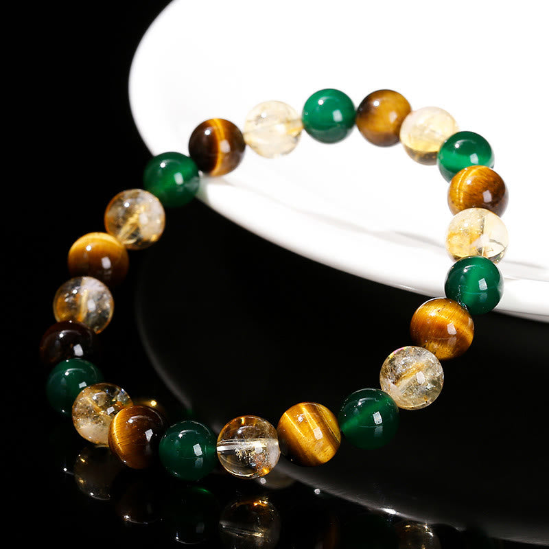 Bracelet de protection en perles mélangées avec œil de tigre, agate verte et Buddha Stones - image 2
