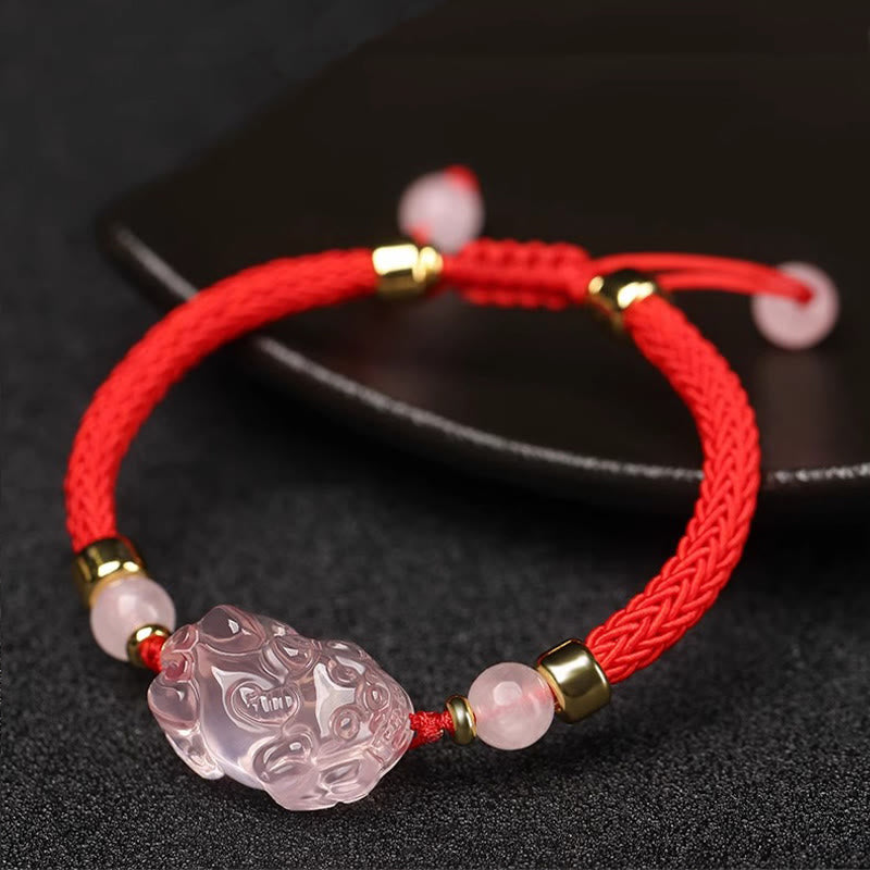 Bracelet tressé en cristal rose PiXiu de Buddha Stones