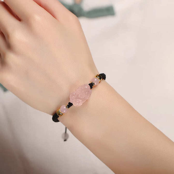 Bracelet tressé en cristal rose PiXiu de Buddha Stones