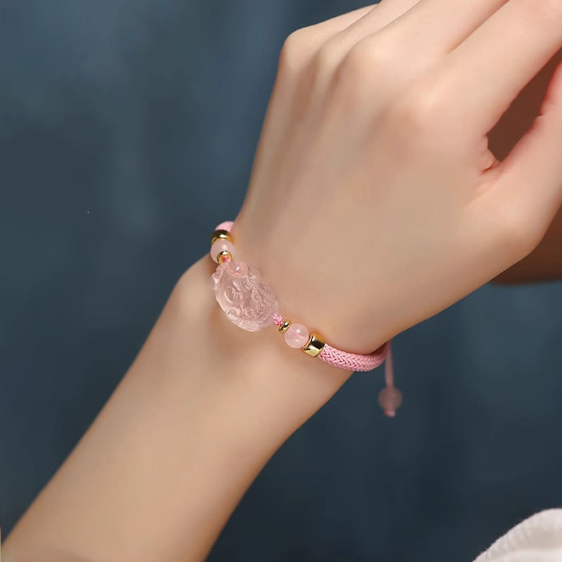 Bracelet tressé en cristal rose PiXiu de Buddha Stones