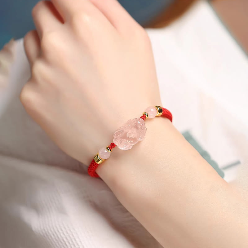 Bracelet tressé en cristal rose PiXiu de Buddha Stones