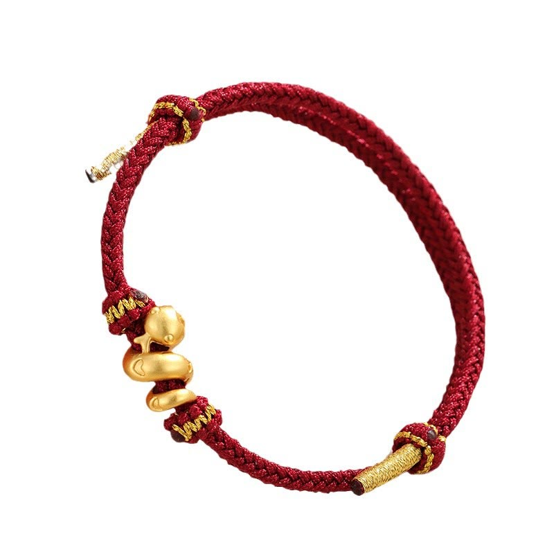 Bracelet tressé de protection en fil rouge en argent sterling 999 fait à la main avec Buddha Stones Année dorée du serpent