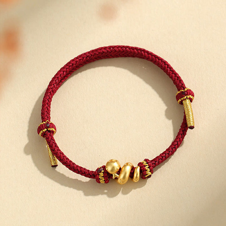 Bracelet tressé de protection en fil rouge en argent sterling 999 fait à la main avec Buddha Stones Année dorée du serpent