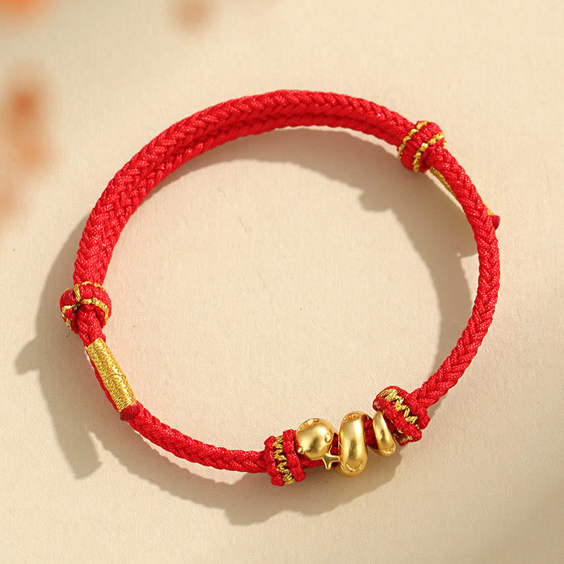 Bracelet tressé de protection en fil rouge en argent sterling 999 fait à la main avec Buddha Stones Année dorée du serpent