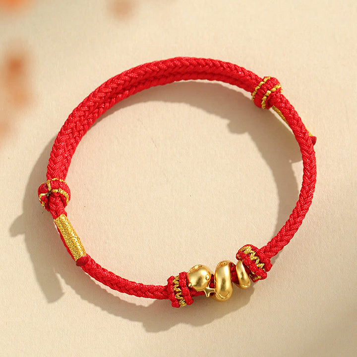 Bracelet tressé de protection en fil rouge en argent sterling 999 fait à la main avec Buddha Stones Année dorée du serpent