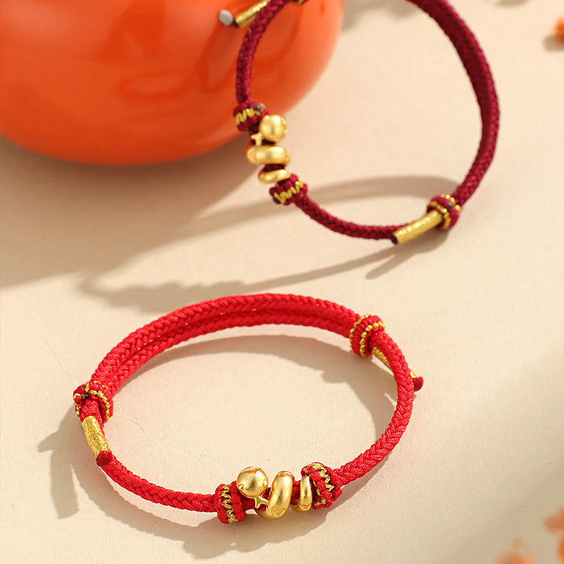 Bracelet tressé de protection en fil rouge en argent sterling 999 fait à la main avec Buddha Stones Année dorée du serpent