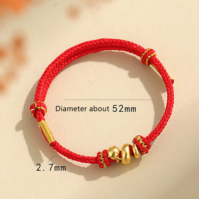 Bracelet tressé de protection en fil rouge en argent sterling 999 fait à la main avec Buddha Stones Année dorée du serpent