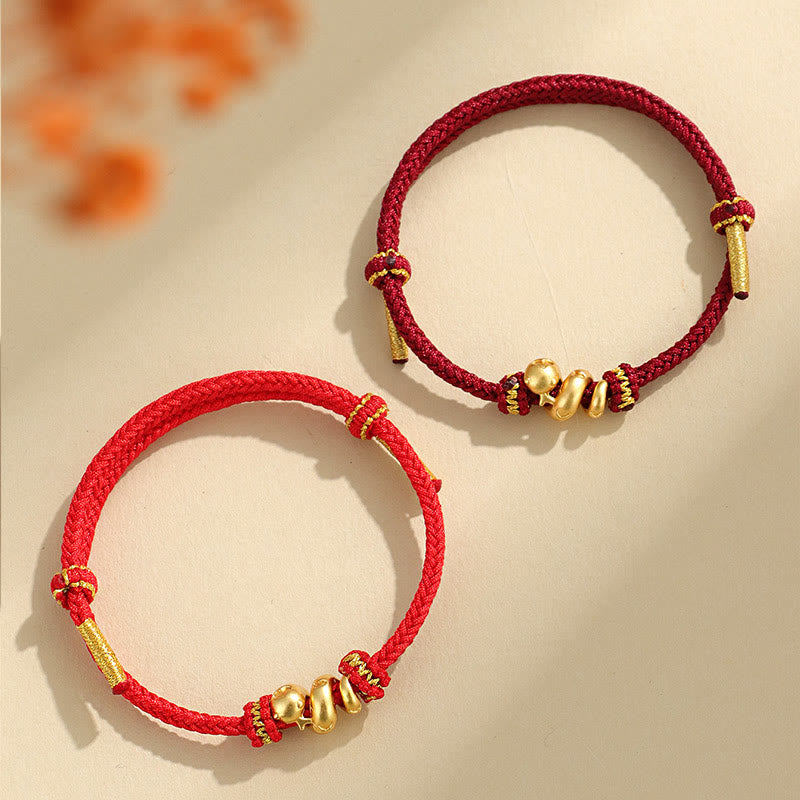 Bracelet tressé de protection en fil rouge en argent sterling 999 fait à la main avec Buddha Stones Année dorée du serpent