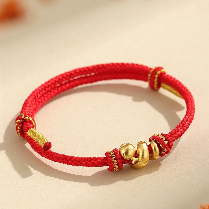Bracelet tressé de protection en fil rouge en argent sterling 999 fait à la main avec Buddha Stones Année dorée du serpent
