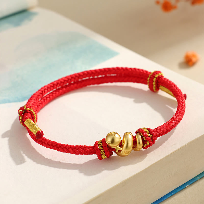 Bracelet tressé de protection en fil rouge en argent sterling 999 fait à la main avec Buddha Stones Année dorée du serpent