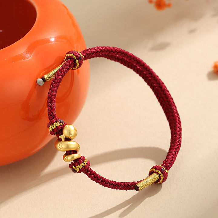 Bracelet tressé de protection en fil rouge en argent sterling 999 fait à la main avec Buddha Stones Année dorée du serpent