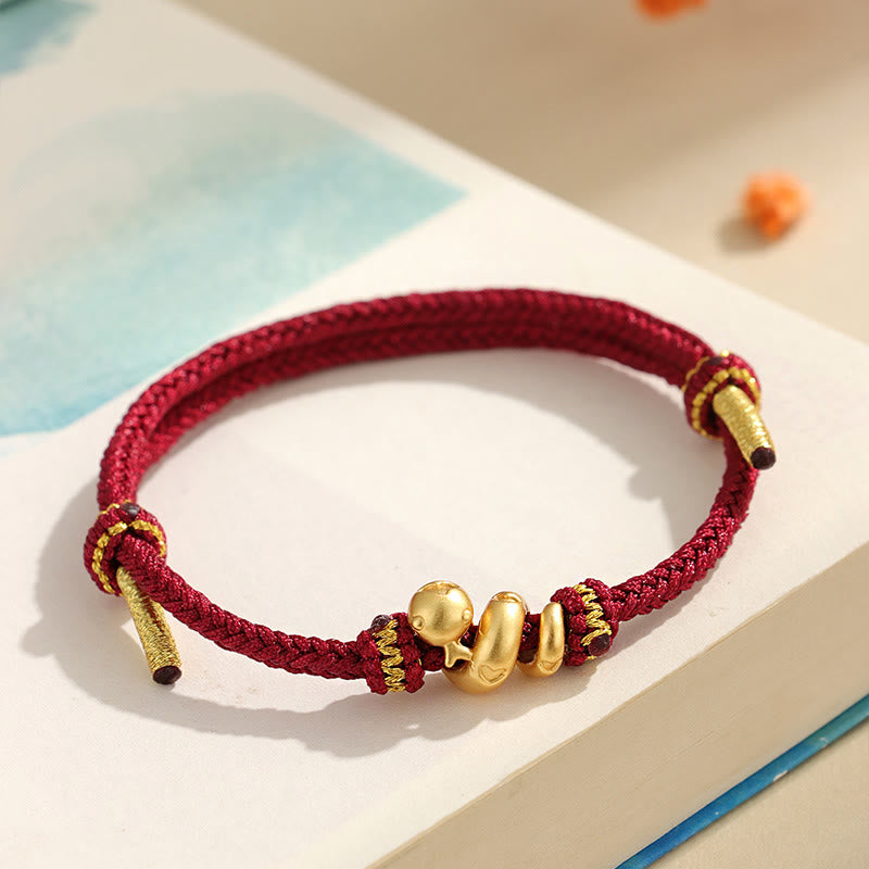 Bracelet tressé de protection en fil rouge en argent sterling 999 fait à la main avec Buddha Stones Année dorée du serpent