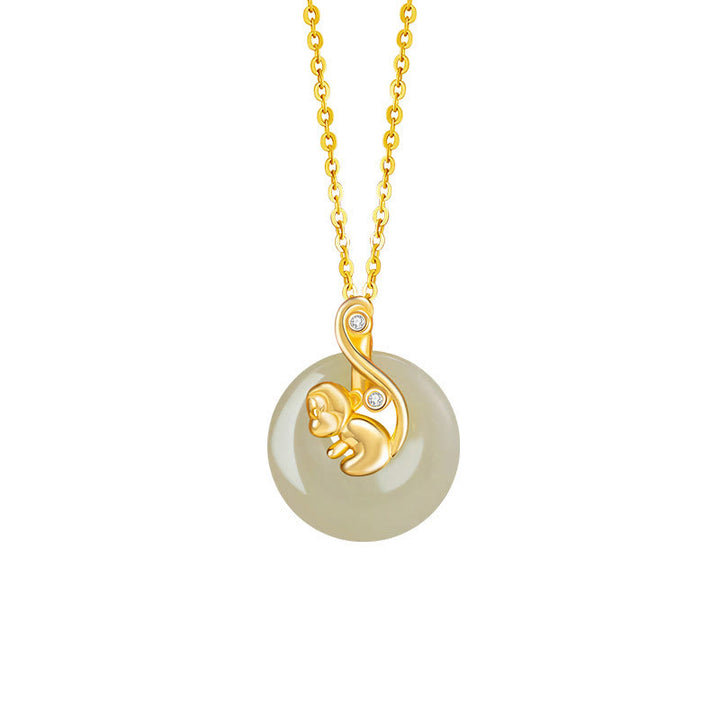 Collier pendentif en argent sterling 925 Buddha Stones et zodiaque chinois Hetian Jade Abondance - Jade Hetian Argent Sterling 925 - Singe - image 25