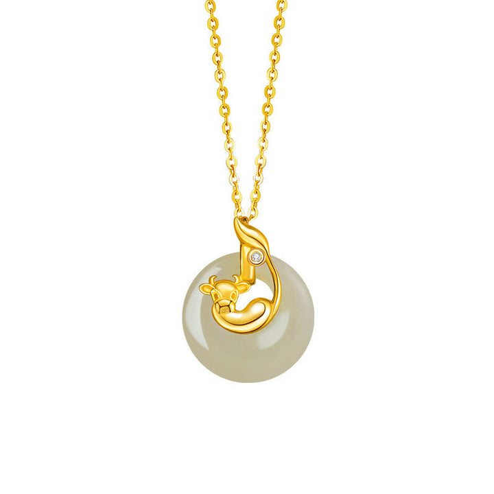 Collier pendentif en argent sterling 925 Buddha Stones et zodiaque chinois Hetian Jade Abondance - Jade Hetian Argent Sterling 925-Bœuf - image 12