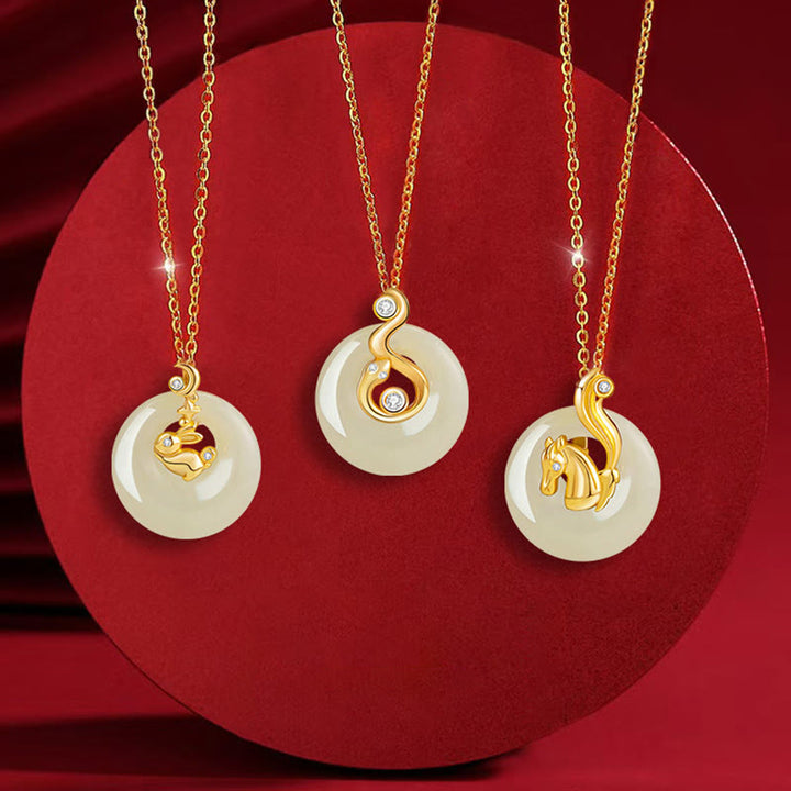 Collier pendentif en argent sterling 925 Buddha Stones et zodiaque chinois Hetian Jade Abondance - image 0