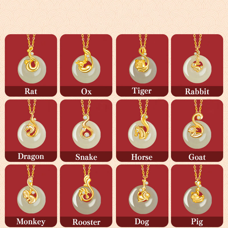 Collier pendentif en argent sterling 925 Buddha Stones et zodiaque chinois Hetian Jade Abondance - image 1