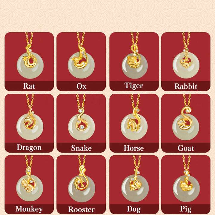 Collier pendentif en argent sterling 925 Buddha Stones et zodiaque chinois Hetian Jade Abondance - image 1