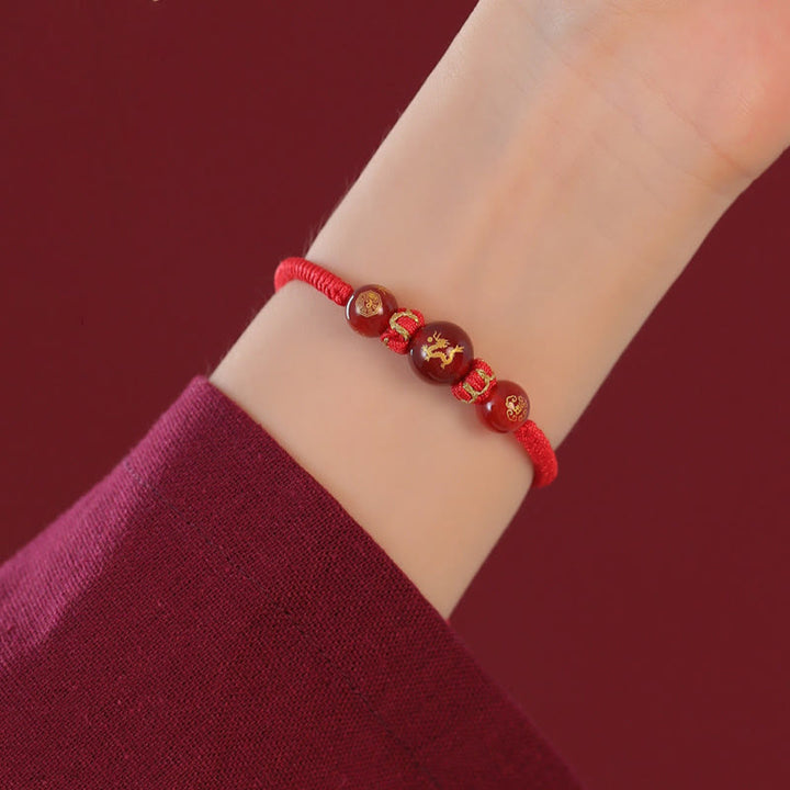Bracelet de protection tressé en fil rouge avec Buddha Stones et agate rouge, signe du zodiaque chinois - image 17