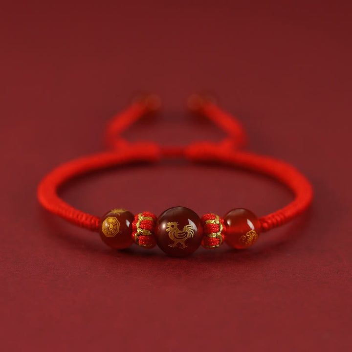 Bracelet de protection tressé en fil rouge avec Buddha Stones et agate rouge, signe du zodiaque chinois - Agate rouge - Zodiaque chinois - Coq - image 23