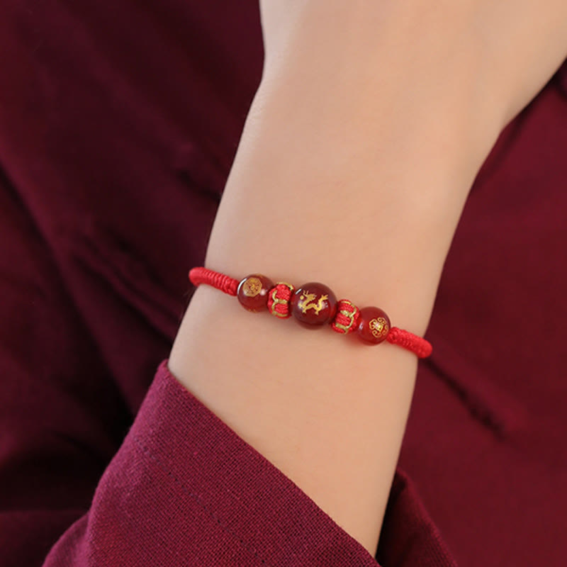 Bracelet de protection tressé en fil rouge avec Buddha Stones et agate rouge, signe du zodiaque chinois - image 14