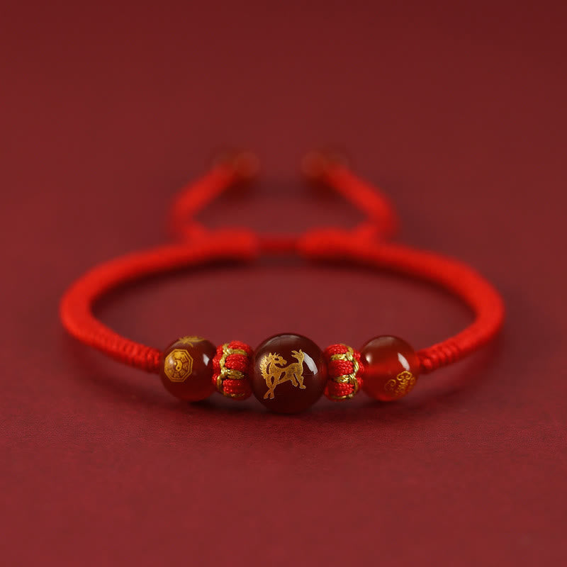 Bracelet de protection tressé en fil rouge avec Buddha Stones et agate rouge, signe du zodiaque chinois - Agate rouge - Zodiaque chinois - Cheval - image 20