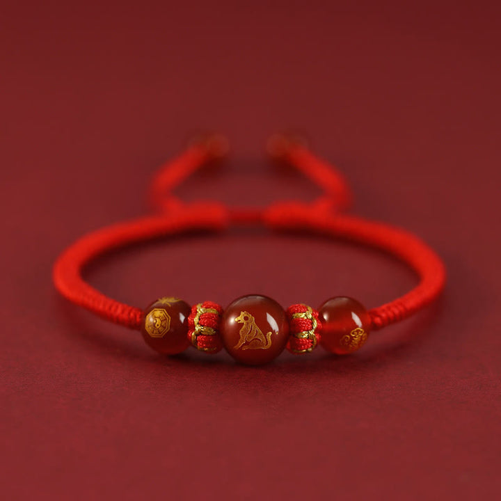 Bracelet de protection tressé en fil rouge avec Buddha Stones et agate rouge, signe du zodiaque chinois - Agate rouge - Signe du zodiaque chinois - Chien - image 24