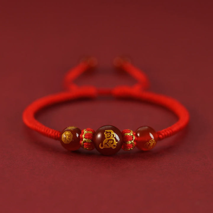 Bracelet de protection tressé en fil rouge avec Buddha Stones et agate rouge, signe du zodiaque chinois - Agate rouge - Zodiaque chinois - Singe - image 22