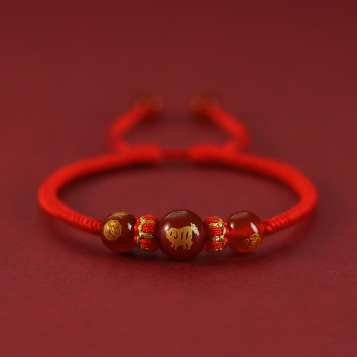 Bracelet de protection tressé en fil rouge avec Buddha Stones et agate rouge, signe du zodiaque chinois - Agate rouge - Zodiaque chinois - Cochon - image 25