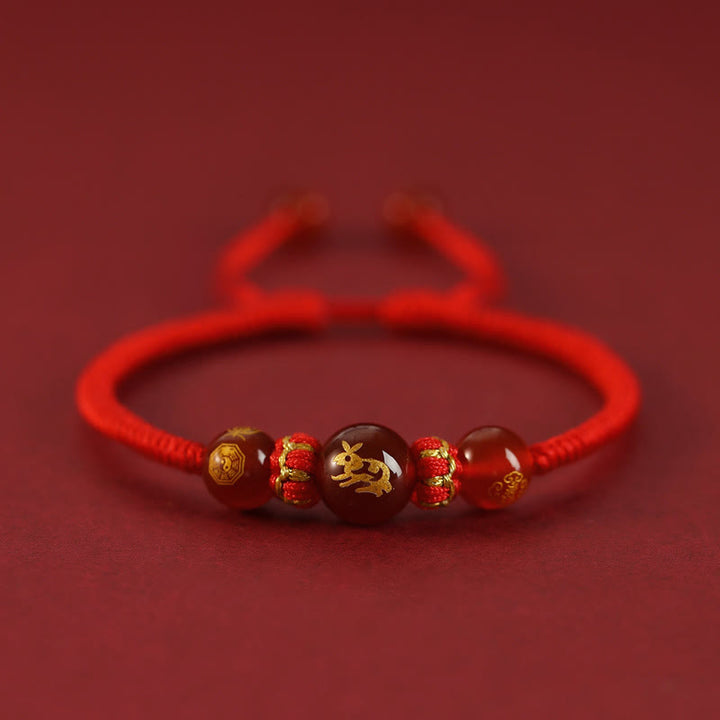 Bracelet de protection tressé en fil rouge avec Buddha Stones et agate rouge, signe du zodiaque chinois - Agate rouge - Zodiaque chinois - Lapin - image 4