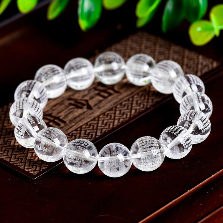 Bracelet de protection en cristal blanc naturel Buddha Stones Heart Sutra