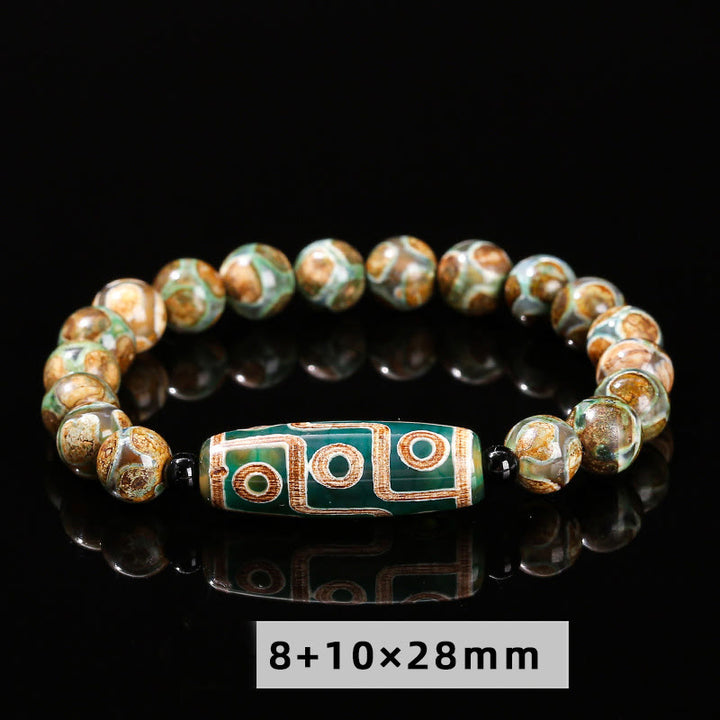 Bracelet de protection et de pouvoir en agate œil de chat blanche et bois de santal naturel avec Buddha Stones tibétaines à neuf yeux Dzi