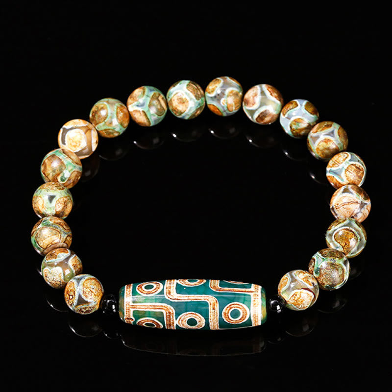 Bracelet de protection et de pouvoir en agate œil de chat blanche et bois de santal naturel avec Buddha Stones tibétaines à neuf yeux Dzi