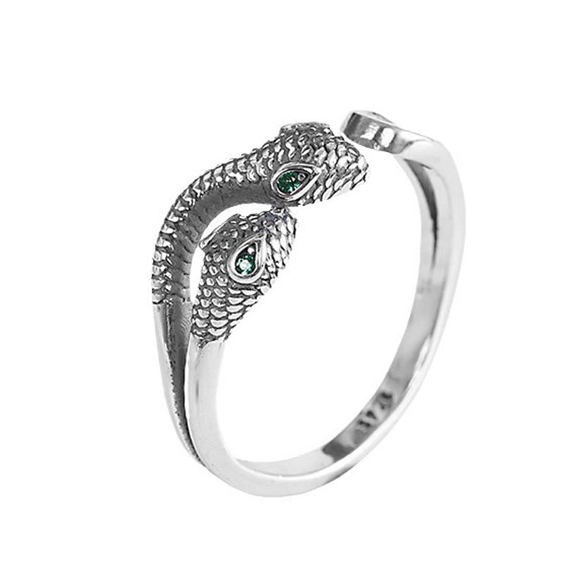 Bague ouverte réglable à deux têtes en argent sterling 925 de Buddha Stones Année du serpent