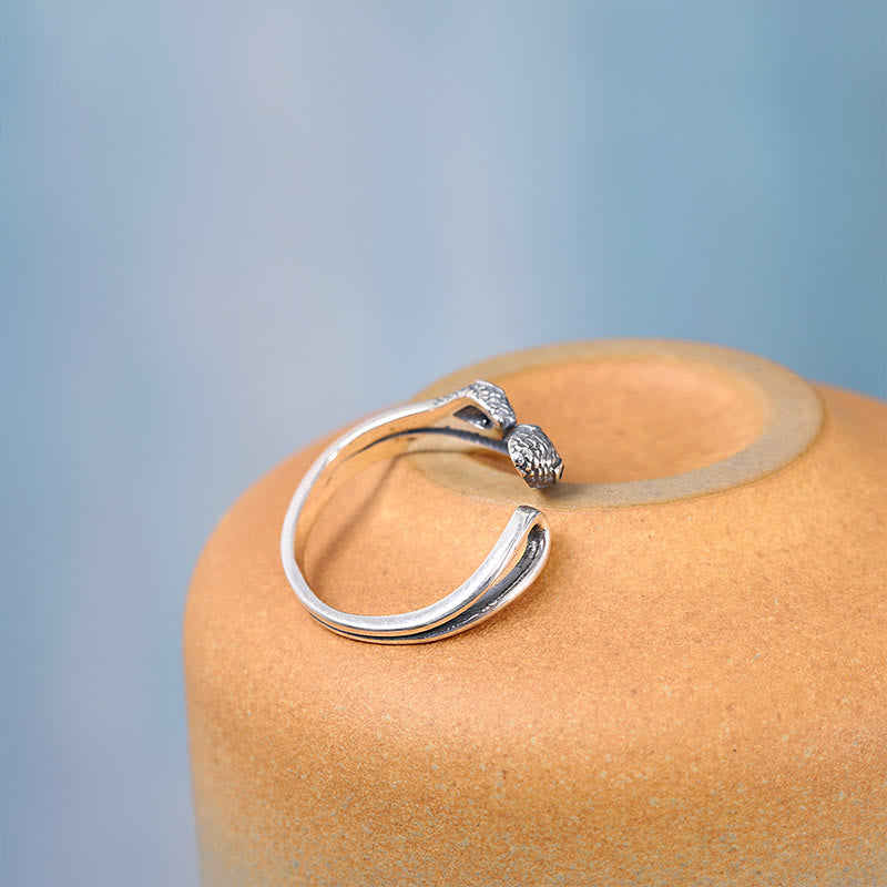 Bague ouverte réglable à deux têtes en argent sterling 925 de Buddha Stones Année du serpent