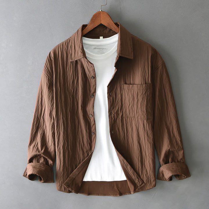 Chemise décontractée à manches longues et poche pour homme avec motif Buddha Stones