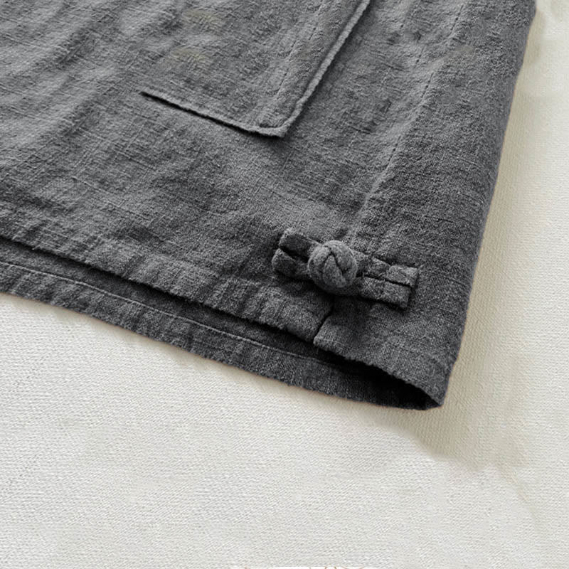 Chemise décontractée en lin et coton pour homme avec poches et motif Buddha Stones