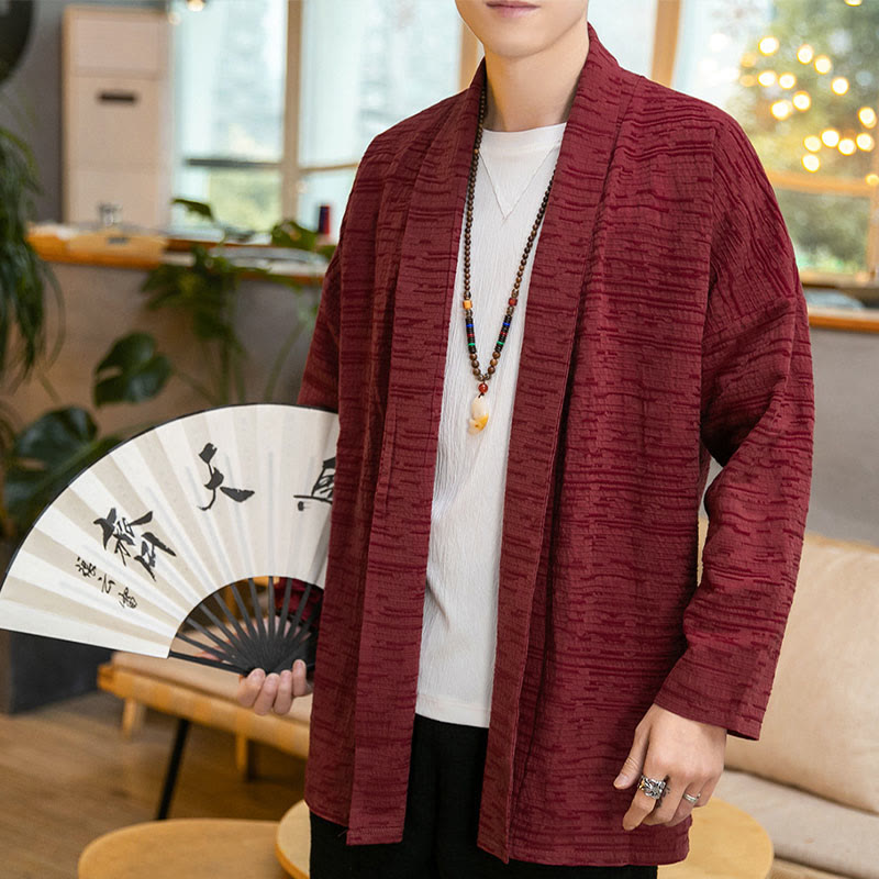 Manteau mi-long en lin mélangé simple et ample pour homme avec Buddha Stones - Rouge - US/UK/AU42，EU52 (3XL) - image 11