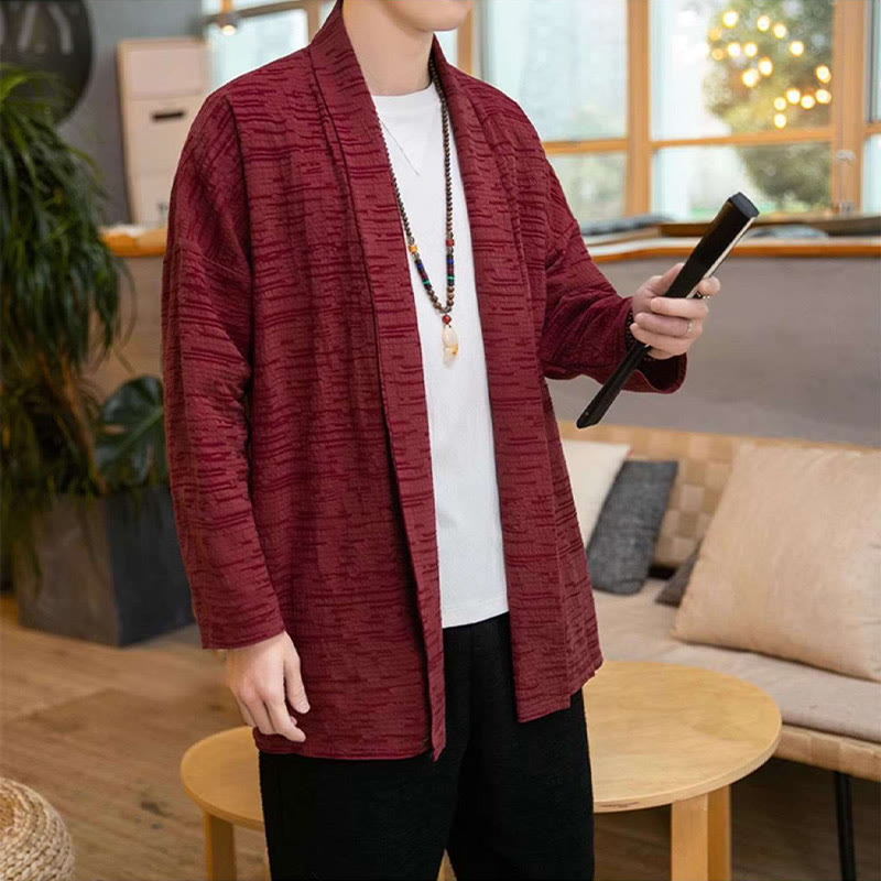 Manteau mi-long en lin mélangé simple et ample pour homme avec Buddha Stones - image 14