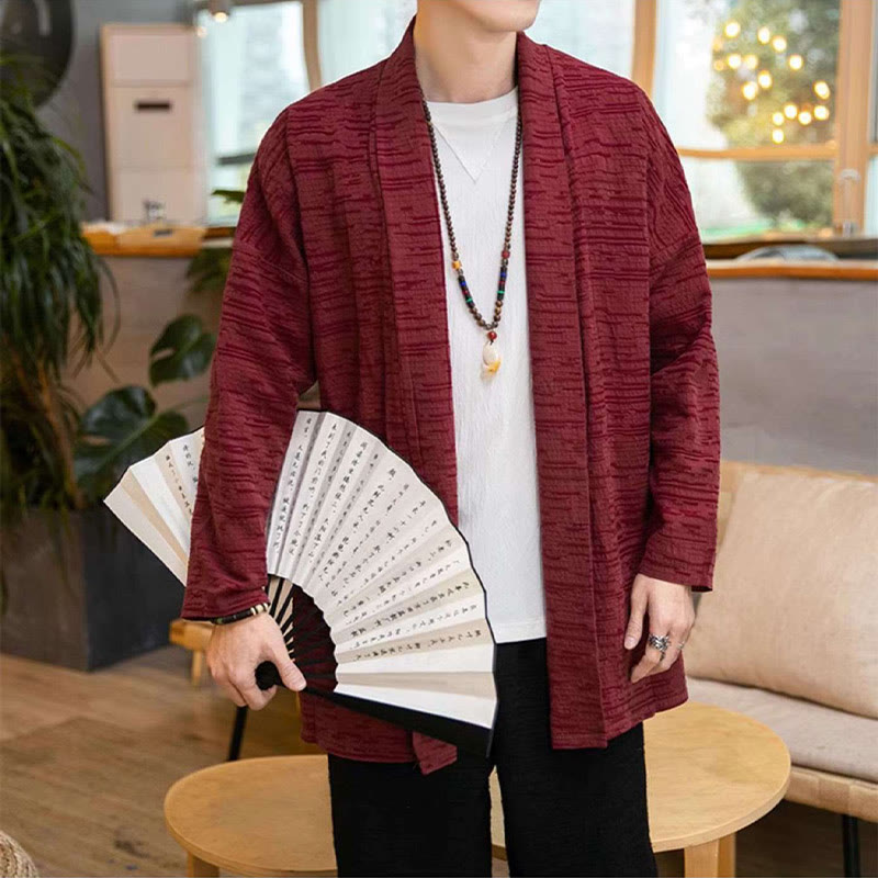 Manteau mi-long en lin mélangé simple et ample pour homme avec Buddha Stones - image 13