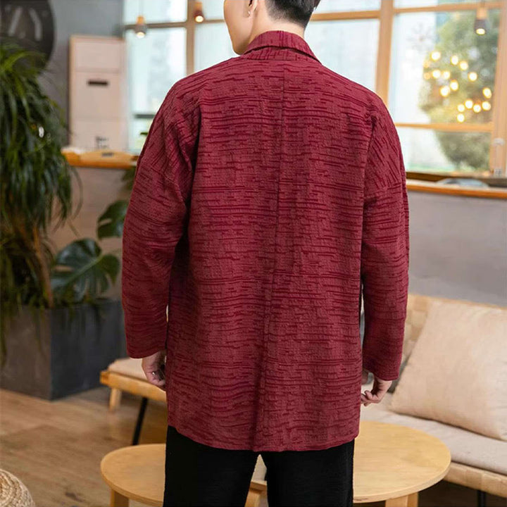 Manteau mi-long en lin mélangé simple et ample pour homme avec Buddha Stones - image 15