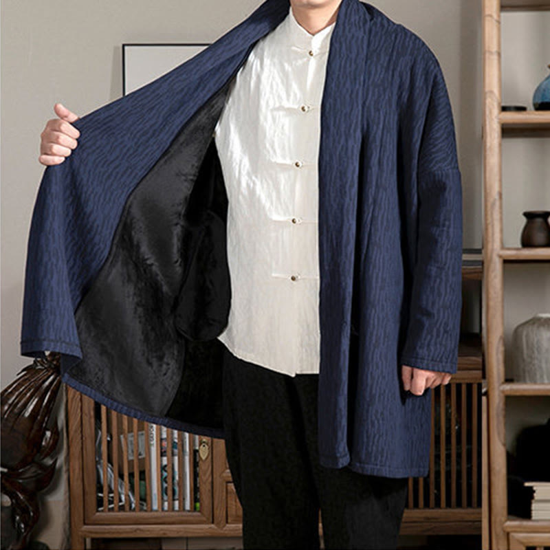 Manteau mi-long en coton doublé en peluche zen jacquard simple pour homme avec Buddha Stones - image 1