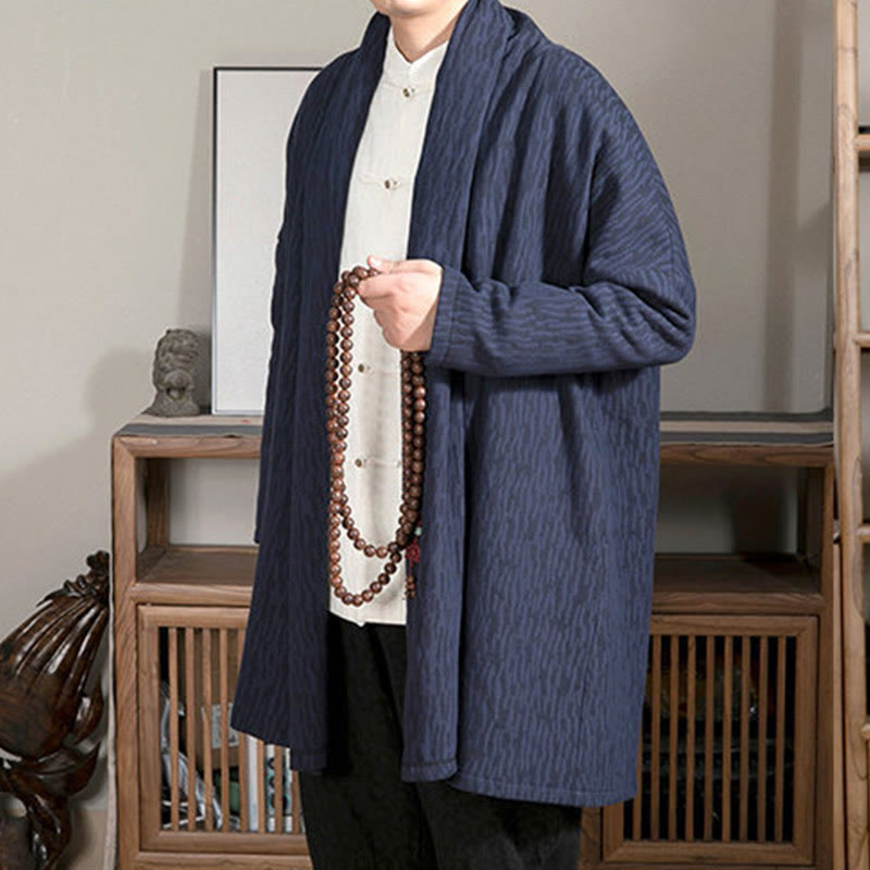 Manteau mi-long en coton doublé en peluche zen jacquard simple pour homme avec Buddha Stones - image 2