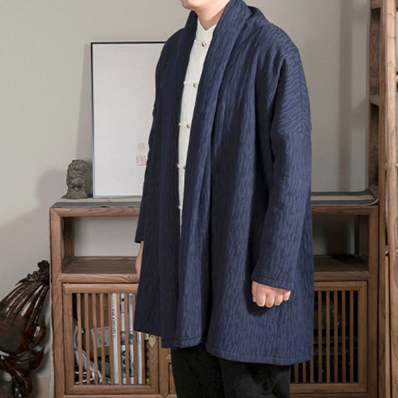 Manteau mi-long en coton doublé en peluche zen jacquard simple pour homme avec Buddha Stones - image 3