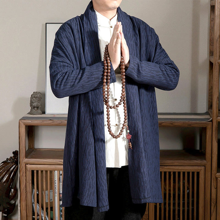 Manteau mi-long en coton doublé en peluche zen jacquard simple pour homme avec Buddha Stones - image 4