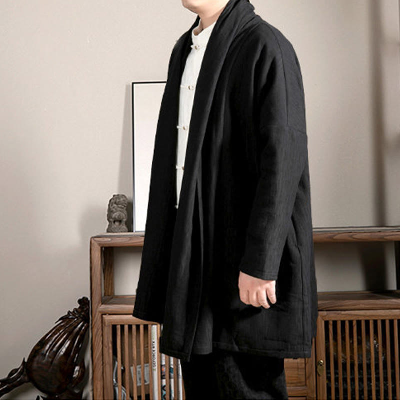 Manteau mi-long en coton doublé en peluche zen jacquard simple pour homme avec Buddha Stones - image 6