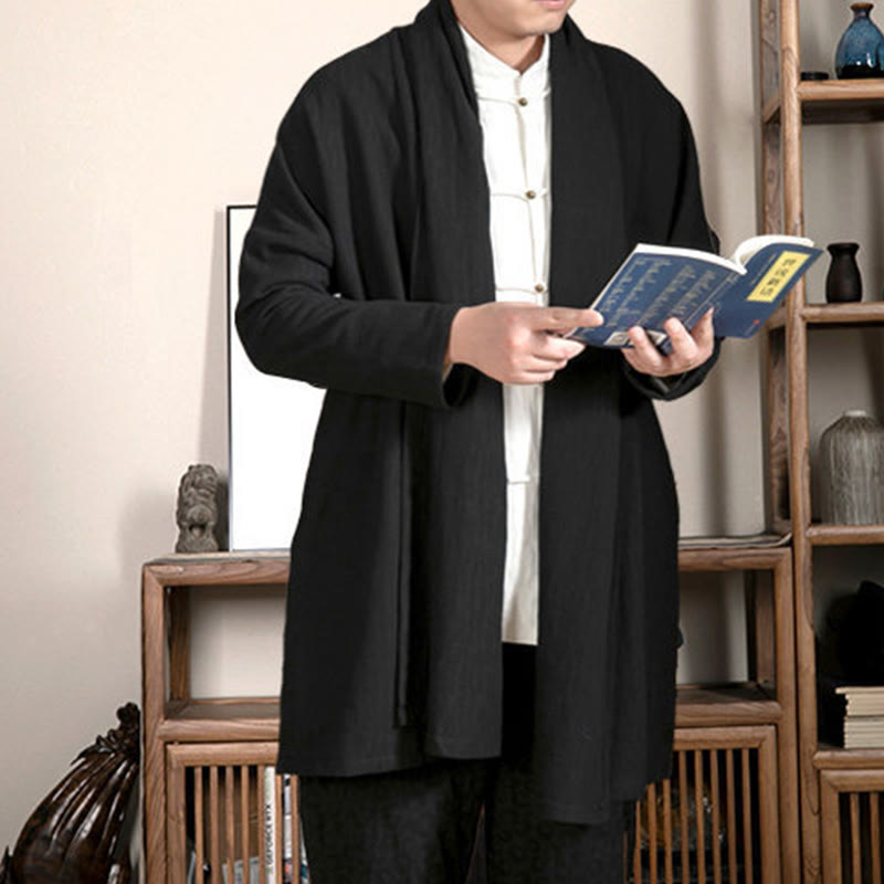 Manteau mi-long en coton doublé en peluche zen jacquard simple pour homme avec Buddha Stones - image 9